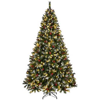 Whisen Christmas Tree with Incandescent lights, Metal Base, Red Berries and Pine Cones