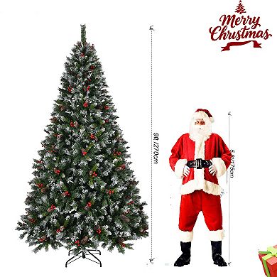 Whisen Christmas Tree with Incandescent lights, Metal Base, Red Berries and Pine Cones