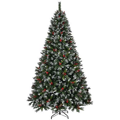Whisen Christmas Tree with Incandescent lights, Metal Base, Red Berries and Pine Cones
