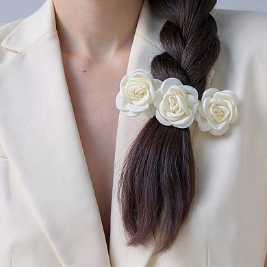3-Piece Sheer Fabric Rose Flower Hair Clips Set for Elegant Styling
