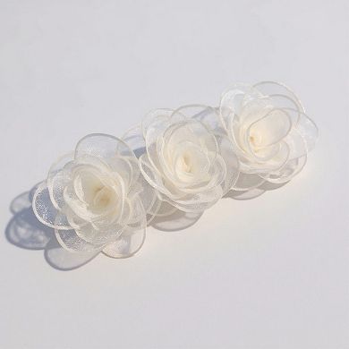 3-Piece Sheer Fabric Rose Flower Hair Clips Set for Elegant Styling