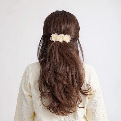 3-Piece Sheer Fabric Rose Flower Hair Clips Set for Elegant Styling