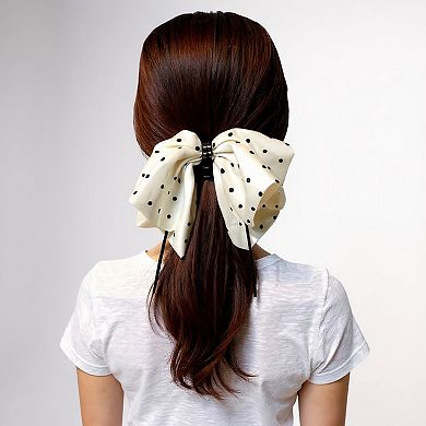 2-Piece Polka Dot Bow Hair Clips Set with Ribbon Tails and Oversized Design