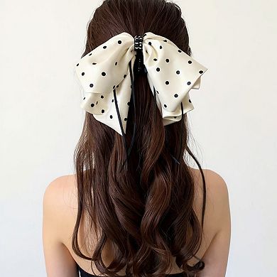 2-Piece Polka Dot Bow Hair Clips Set with Ribbon Tails and Oversized Design