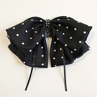 2 pc Polka Dot Bow Hair Clips Set with Ribbon Tails and Oversized Design