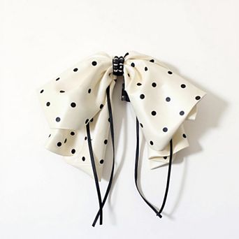 2 pc Polka Dot Bow Hair Clips Set with Ribbon Tails and Oversized Design