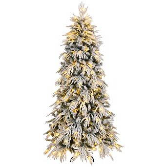 Whisen Slim Realistic Flocked Artificial Christmas Tree with Premium PE & PVC Tips, Warm LED Lights