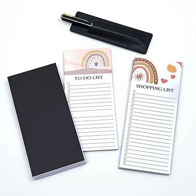 4-Piece Boho Rainbow Notepad and Pen Set with Shopping List, Notes, and To-Do List Pads