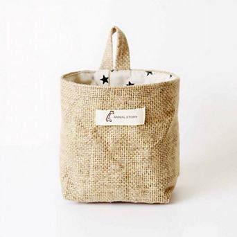 3 pc Jute Hanging Storage Basket Set with Star Print Lining and Loop Handle 5x4in