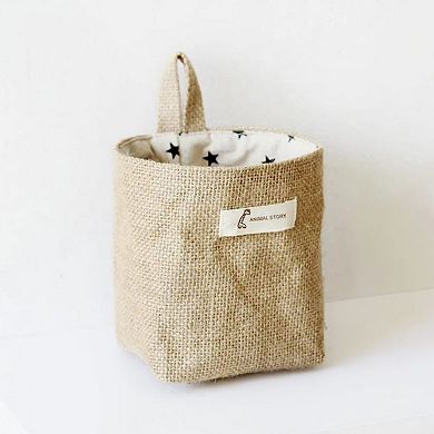 3-Piece Jute Hanging Storage Basket Set with Star Print Lining and Loop Handle 5x4in