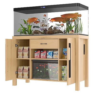 Whisen 55-75 Gallon Fish Tank Stand with Power Outlets, 2 Cabinets, Adjustable Shelf and Drawer