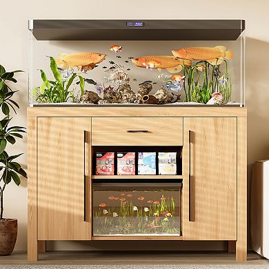 Whisen 55-75 Gallon Fish Tank Stand with Power Outlets, 2 Cabinets, Adjustable Shelf and Drawer
