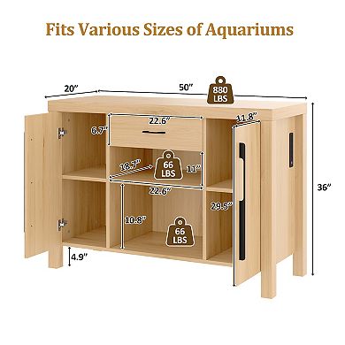 Whisen 55-75 Gallon Fish Tank Stand with Power Outlets, 2 Cabinets, Adjustable Shelf and Drawer