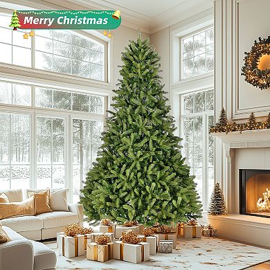 Whisen 9FT Artificial Christmas Tree with 2576 PE&PVC Mixed Branch Tips, Foldable Metal Stand