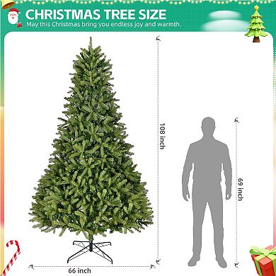 Whisen 9FT Artificial Christmas Tree with 2576 PE&PVC Mixed Branch Tips, Foldable Metal Stand