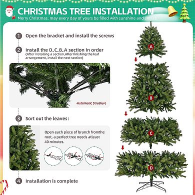Whisen 9FT Artificial Christmas Tree with 2576 PE&PVC Mixed Branch Tips, Foldable Metal Stand