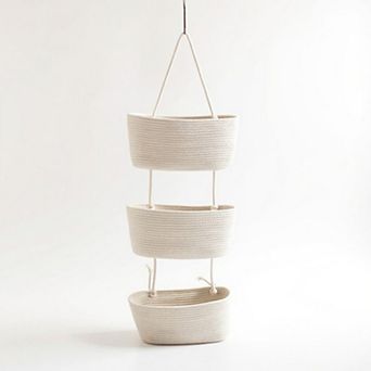 3 tier Hanging Rope Basket Organizer with Braided Design and Loop Handle