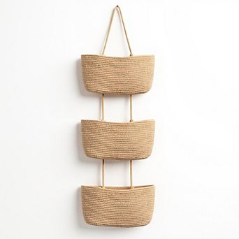 3 tier Hanging Rope Basket Organizer with Braided Design and Loop Handle
