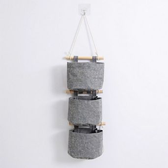 3 pc Hanging Wall Organizer Set with Wooden Rods and Fabric Pockets