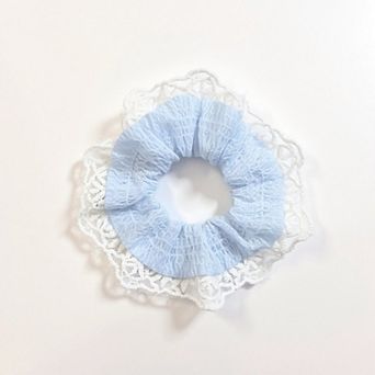 3 pc Lace Trim Textured Scrunchies Set with Soft Elastic Design