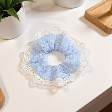 3-Piece Lace Trim Textured Scrunchies Set with Soft Elastic Design