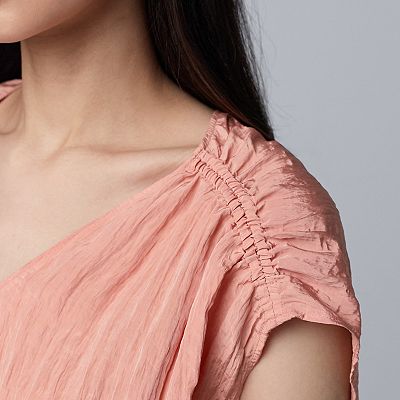 Simply Vera Verawang ノースリーブ トップス Women's Simply Vera Vera Wang V-Neck Short Sleeve Pucker Top