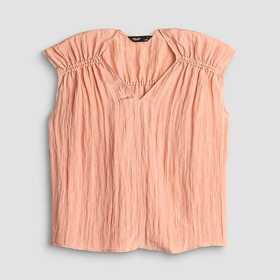 Simply Vera Verawang ノースリーブ トップス Women's Simply Vera Vera Wang V-Neck Short Sleeve Pucker Top