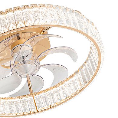 20-Inch Crystal LED Ceiling Fan with Remote, 7 Transparent Blades, Silent DC Motor, 6 Speeds
