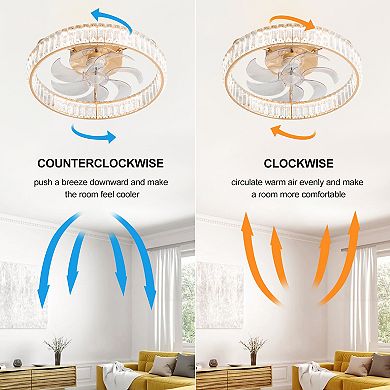 20-Inch Crystal LED Ceiling Fan with Remote, 7 Transparent Blades, Silent DC Motor, 6 Speeds