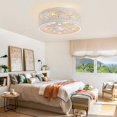 17-Inch Indoor Caged Ceiling Fan with 7-Blade, Reversible DC Motor, 6-Speed Remote Control, Timer