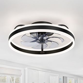 20-Inch Enclosed LED Ceiling Fan with Remote, 7 Blades, DC Motor, 6 Speeds, Reversible Airflow