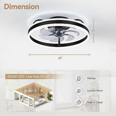 20-Inch Enclosed LED Ceiling Fan with Remote, 7 Blades, DC Motor, 6 Speeds, Reversible Airflow