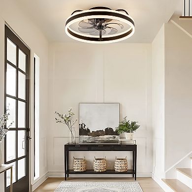 20-Inch Enclosed LED Ceiling Fan with Remote, 7 Blades, DC Motor, 6 Speeds, Reversible Airflow