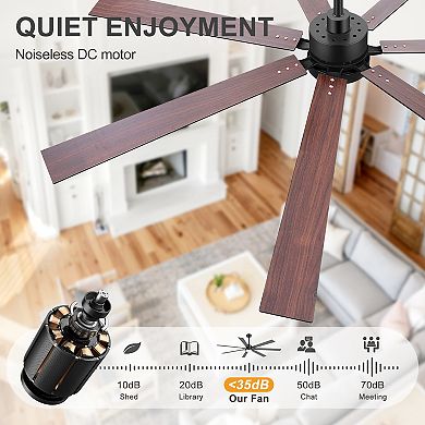 72-Inch LED Ceiling Fan with Remote, DC Motor, 7 Wood Blades, 6 Speeds, Reversible and Timer