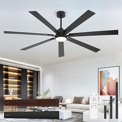 72-Inch LED Ceiling Fan with Remote, DC Motor, 7 Wood Blades, 6 Speeds, Reversible and Timer