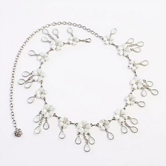 Women's Floral Chain Belt with Teardrop Gem Charms and Metal Link Design 47 in