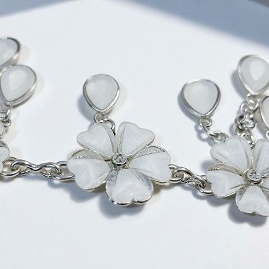 Women's Floral Chain Belt with Teardrop Gem Charms and Metal Link Design 47in