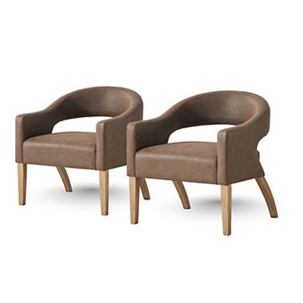 GOMYHOME Faux Leather Barrel Dining Chair Set of 2, Upholstered Accent Tub Chair, Wood Legs