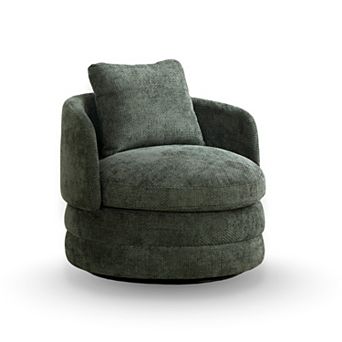 GOMYHOME 30" Modern Chenille Swivel Accent Chair, Round Barrel Armchair for Living Room, Green