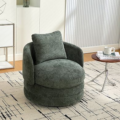 GOMYHOME 30" Modern Chenille Swivel Accent Chair, Round Barrel Armchair for Living Room, Green