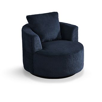 GOMYHOME Oversized 360° Swivel Barrel Accent Chair, Deep Navy Textured Fabric Club Chair