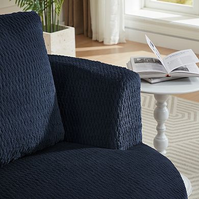 GOMYHOME Oversized 360° Swivel Barrel Accent Chair, Deep Navy Textured Fabric Club Chair