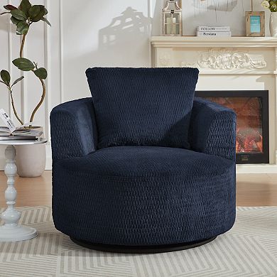 GOMYHOME Oversized 360° Swivel Barrel Accent Chair, Deep Navy Textured Fabric Club Chair