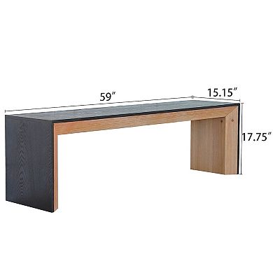 GOMYHOME 59inch Low Profile Modern TV Stand Media Console Bench, 2-Tone Wood, Black/Natural