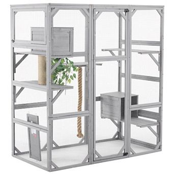 LOVMOR Outdoor Cat House DIY Cat Enclosure Cat Catio with Double Enter Doors