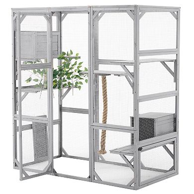 LOVMOR Outdoor Cat House DIY Cat Enclosure Cat Catio with Double Enter Doors