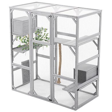 LOVMOR Outdoor Cat House DIY Cat Enclosure Cat Catio with Double Enter Doors