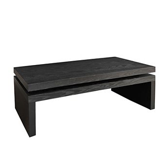 GOMYHOME 47.6" Modern Two-Tier Coffee Table, Rectangular Wood Grain Living Room Center Table, Black