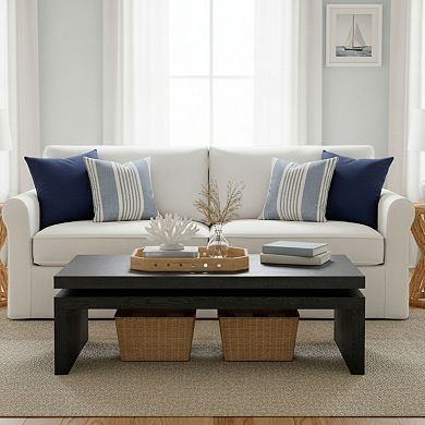 GOMYHOME 47.6" Modern Two-Tier Coffee Table, Rectangular Wood Grain Living Room Center Table, Black