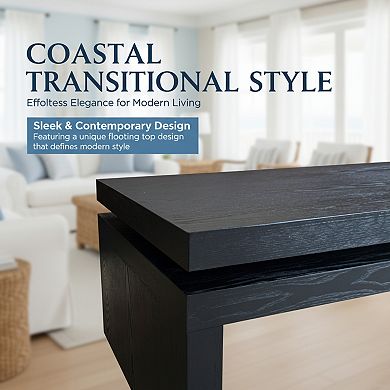 GOMYHOME 47.6" Modern Two-Tier Coffee Table, Rectangular Wood Grain Living Room Center Table, Black